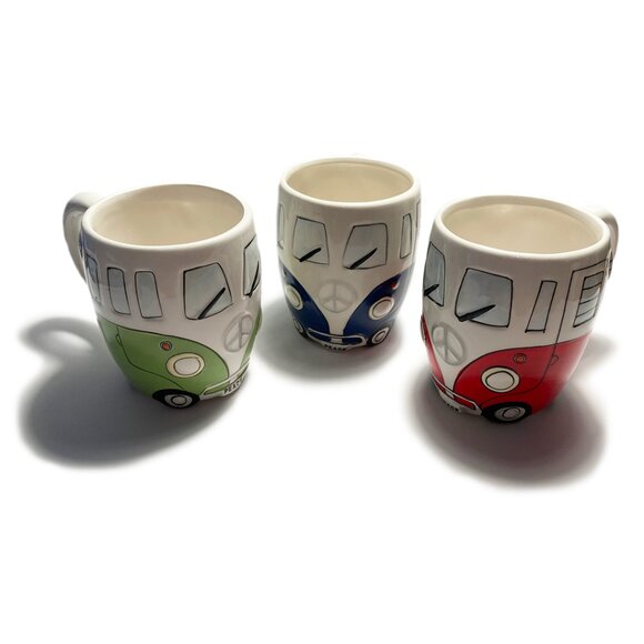 NEW 16 oz Red Retro Hand Painted Hippie Camper Peace Van Ceramic Porcelain Mug - Picture 8 of 10